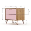 Manhattan Comfort Rockefeller 5-Drawer Dresser, 3-Drawer Dresser and 2-Drawer Nightstand in Nature and Rose Pink 177GMC6